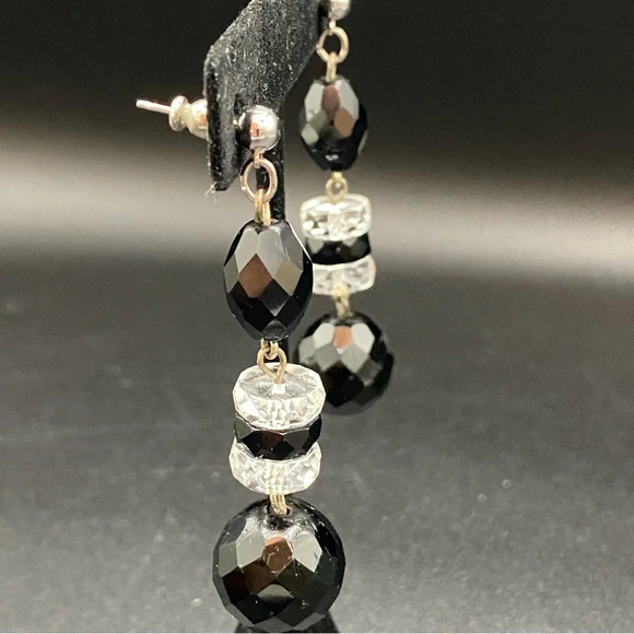 Jet Black Faceted Glass Beaded Dangly Earrings - Picture 8 of 9